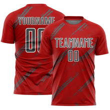 Load image into Gallery viewer, Custom Red Steel Gray-White Abstract Fragment Art Splash Sublimation Soccer Uniform Jersey
