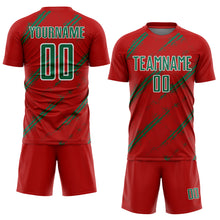 Load image into Gallery viewer, Custom Red Kelly Green-White Abstract Fragment Art Splash Sublimation Soccer Uniform Jersey
