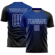 Load image into Gallery viewer, Custom Black Royal-White Modern Polka Dot Sublimation Soccer Uniform Jersey

