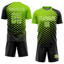 Load image into Gallery viewer, Custom Black Neon Green-White Modern Polka Dot Sublimation Soccer Uniform Jersey
