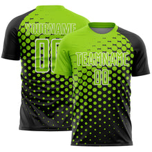 Load image into Gallery viewer, Custom Black Neon Green-White Modern Polka Dot Sublimation Soccer Uniform Jersey
