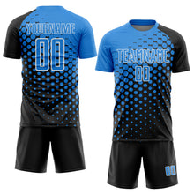 Load image into Gallery viewer, Custom Black Powder Blue-White Modern Polka Dot Sublimation Soccer Uniform Jersey
