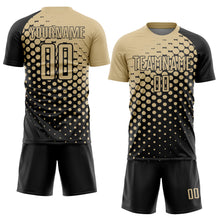 Load image into Gallery viewer, Custom Black Vegas Gold Modern Polka Dot Sublimation Soccer Uniform Jersey
