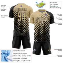 Load image into Gallery viewer, Custom Black Vegas Gold Modern Polka Dot Sublimation Soccer Uniform Jersey
