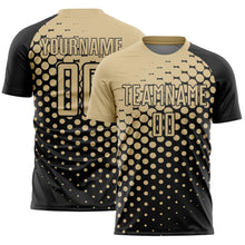 Load image into Gallery viewer, Custom Black Vegas Gold Modern Polka Dot Sublimation Soccer Uniform Jersey
