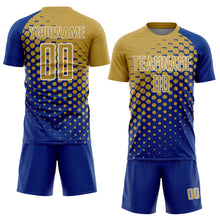 Load image into Gallery viewer, Custom Royal Old Gold-White Modern Polka Dot Sublimation Soccer Uniform Jersey
