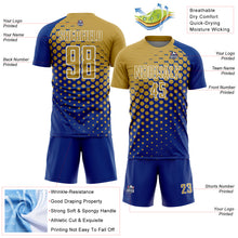 Load image into Gallery viewer, Custom Royal Old Gold-White Modern Polka Dot Sublimation Soccer Uniform Jersey
