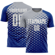 Laden Sie das Bild in den Galerie-Viewer, Custom Royal White-Gray Modern Polka Dot Sublimation Soccer Uniform Jersey
