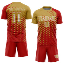 Load image into Gallery viewer, Custom Red Old Gold-White Modern Polka Dot Sublimation Soccer Uniform Jersey
