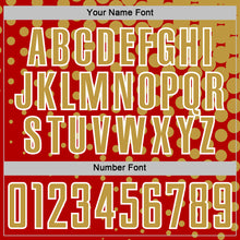 Load image into Gallery viewer, Custom Red Old Gold-White Modern Polka Dot Sublimation Soccer Uniform Jersey
