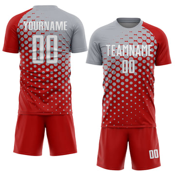Custom Red White-Gray Modern Polka Dot Sublimation Soccer Uniform Jersey