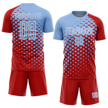 Load image into Gallery viewer, Custom Red Light Blue-White Modern Polka Dot Sublimation Soccer Uniform Jersey

