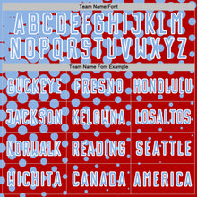 Load image into Gallery viewer, Custom Red Light Blue-White Modern Polka Dot Sublimation Soccer Uniform Jersey
