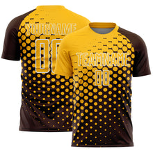 Загрузить изображение в средство просмотра галереи, Custom Brown Gold-White Modern Polka Dot Sublimation Soccer Uniform Jersey
