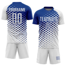 Load image into Gallery viewer, Custom White Royal Modern Polka Dot Sublimation Soccer Uniform Jersey
