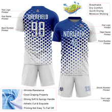 Load image into Gallery viewer, Custom White Royal Modern Polka Dot Sublimation Soccer Uniform Jersey
