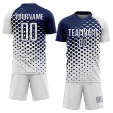 Load image into Gallery viewer, Custom White Navy Modern Polka Dot Sublimation Soccer Uniform Jersey
