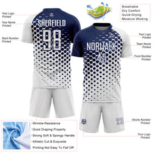 Load image into Gallery viewer, Custom White Navy Modern Polka Dot Sublimation Soccer Uniform Jersey
