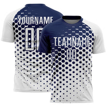 Load image into Gallery viewer, Custom White Navy Modern Polka Dot Sublimation Soccer Uniform Jersey
