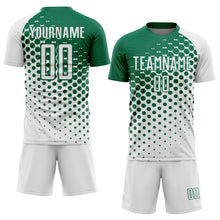 Load image into Gallery viewer, Custom White Kelly Green Modern Polka Dot Sublimation Soccer Uniform Jersey
