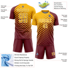 Загрузить изображение в средство просмотра галереи, Custom Burgundy Gold-White Modern Polka Dot Sublimation Soccer Uniform Jersey
