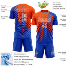Laden Sie das Bild in den Galerie-Viewer, Custom Thunder Blue Orange-White Modern Polka Dot Sublimation Soccer Uniform Jersey
