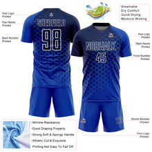 Laden Sie das Bild in den Galerie-Viewer, Custom Thunder Blue Navy-White Modern Polka Dot Sublimation Soccer Uniform Jersey
