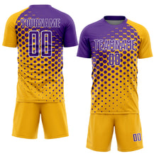 Load image into Gallery viewer, Custom Gold Purple-White Modern Polka Dot Sublimation Soccer Uniform Jersey

