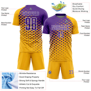 Custom Gold Purple-White Modern Polka Dot Sublimation Soccer Uniform Jersey
