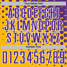 Load image into Gallery viewer, Custom Gold Purple-White Modern Polka Dot Sublimation Soccer Uniform Jersey
