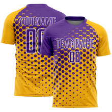 Load image into Gallery viewer, Custom Gold Purple-White Modern Polka Dot Sublimation Soccer Uniform Jersey
