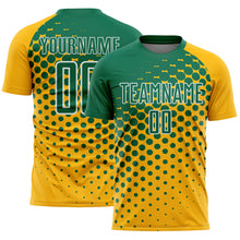 Load image into Gallery viewer, Custom Gold Kelly Green-White Modern Polka Dot Sublimation Soccer Uniform Jersey
