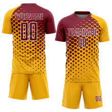 Load image into Gallery viewer, Custom Gold Crimson-White Modern Polka Dot Sublimation Soccer Uniform Jersey
