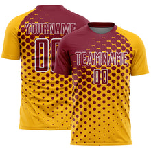Load image into Gallery viewer, Custom Gold Crimson-White Modern Polka Dot Sublimation Soccer Uniform Jersey

