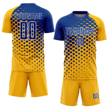 Load image into Gallery viewer, Custom Gold Royal-White Modern Polka Dot Sublimation Soccer Uniform Jersey
