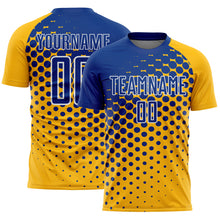 Load image into Gallery viewer, Custom Gold Royal-White Modern Polka Dot Sublimation Soccer Uniform Jersey
