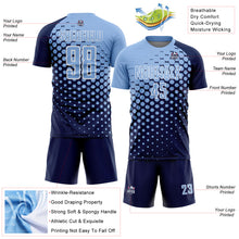 Laden Sie das Bild in den Galerie-Viewer, Custom Navy Light Blue-White Modern Polka Dot Sublimation Soccer Uniform Jersey

