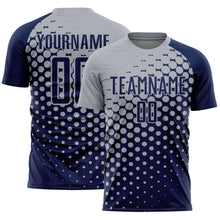 Load image into Gallery viewer, Custom Navy Gray Modern Polka Dot Sublimation Soccer Uniform Jersey
