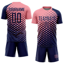 Laden Sie das Bild in den Galerie-Viewer, Custom Navy Medium Pink Modern Polka Dot Sublimation Soccer Uniform Jersey
