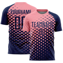 Laden Sie das Bild in den Galerie-Viewer, Custom Navy Medium Pink Modern Polka Dot Sublimation Soccer Uniform Jersey
