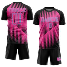 Load image into Gallery viewer, Custom Black Pink-Light Blue Line Sublimation Soccer Uniform Jersey
