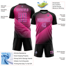 Load image into Gallery viewer, Custom Black Pink-Light Blue Line Sublimation Soccer Uniform Jersey
