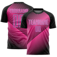 Load image into Gallery viewer, Custom Black Pink-Light Blue Line Sublimation Soccer Uniform Jersey
