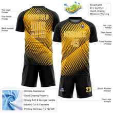 Load image into Gallery viewer, Custom Black Gold-White Line Sublimation Soccer Uniform Jersey
