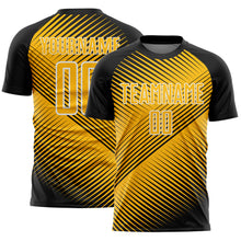 Load image into Gallery viewer, Custom Black Gold-White Line Sublimation Soccer Uniform Jersey
