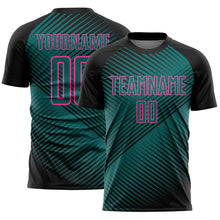 Load image into Gallery viewer, Custom Black Teal-Pink Line Sublimation Soccer Uniform Jersey
