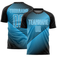 Load image into Gallery viewer, Custom Black Sky Blue-White Line Sublimation Soccer Uniform Jersey
