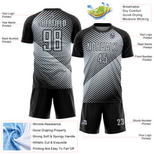 Load image into Gallery viewer, Custom Black Silver Line Sublimation Soccer Uniform Jersey
