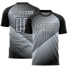 Load image into Gallery viewer, Custom Black Silver Line Sublimation Soccer Uniform Jersey
