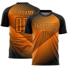 Load image into Gallery viewer, Custom Black Bay Orange Line Sublimation Soccer Uniform Jersey
